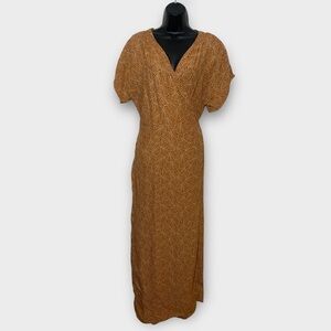 Saint Helena Burnt Orange & Tan V-Neck Short Sleeve Maxi Wrap Dress Size Medium